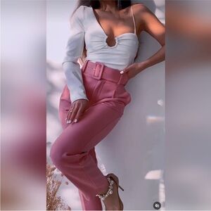 Zara belted high waisted pink pants